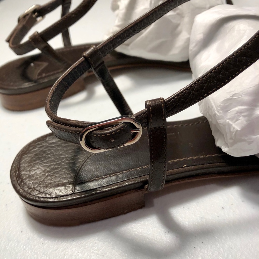 Chanel | brown leather sandals with silver “CC” - Picture 5 of 8